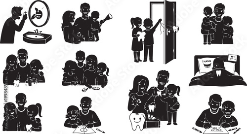 Black silhouette of diverse people playing musical instruments and enjoying music black silhouettes musicians