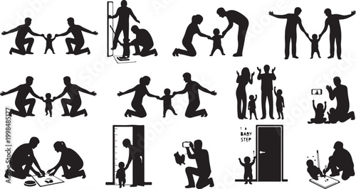 Black silhouette of people performing various activities and exercises black silhouettes fitness