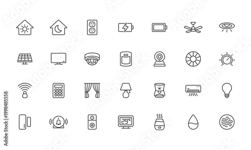Minimalist Outline Icon Collection for Modern Smart Home Technology and Automated Living Spaces