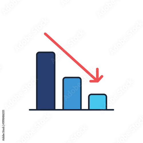 Declining Bar Graph Illustrating Negative Trend and Business Downturn.