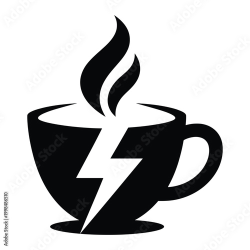 Coffee lightning energy icon, caffeine power boost symbol vector