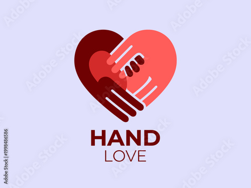 Hand Love Logo Design Concept - Two Interlocking Hands Forming a Heart Shape for Unity, Compassion, and Support