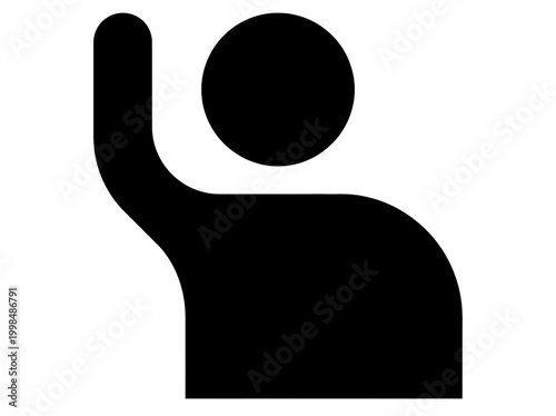 Black Silhouette Icon of Person Raising Hand - Student Asking Question, Volunteer, or Voter Symbol
