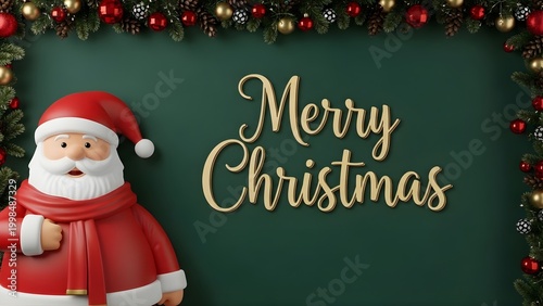 Festive Christmas Greeting Card with Santa Claus and Merry Christmas Text