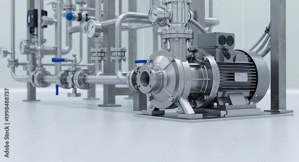Fototapeta premium Industrial Machinery - Detailed View of a Complex Pumping System in a Factory Setting.