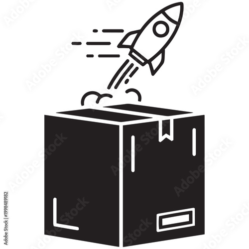 Rocket launching from a cardboard box a symbol of innovation and delivery