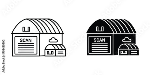 Comparison of color and monochrome representations of scanning facilities with cloud icons