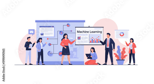 Machine Learning Team Presenting Data Analytics Board
