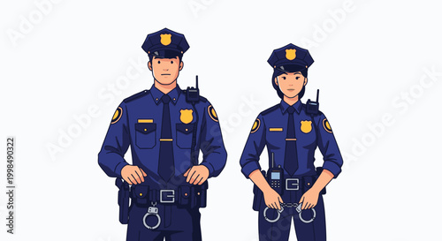 Male and female police officers standing.