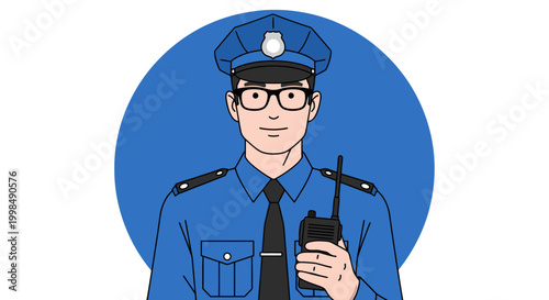Police officer with radio device.