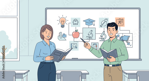 Teacher and student in classroom setting.