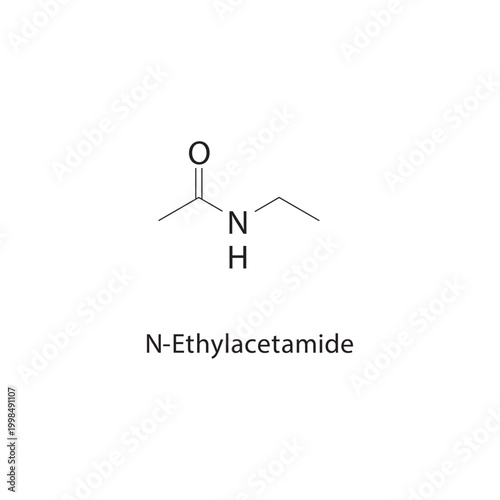 N-Ethylacetamide skeletal structure. amide compound schematic illustration. Simple diagram, chemical formula.
