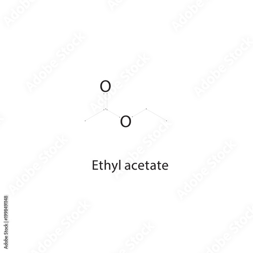 Ethyl acetate skeletal structure. ester compound schematic illustration. Simple diagram, chemical formula.