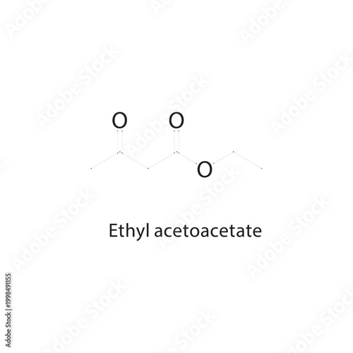 Ethyl acetoacetate skeletal structure. keto ester compound schematic illustration. Simple diagram, chemical formula.