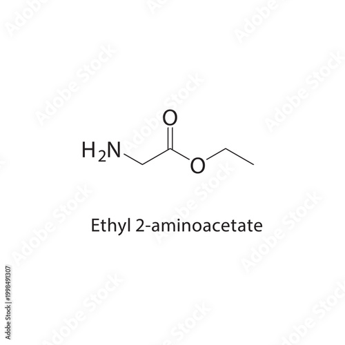 Ethyl 2-aminoacetate skeletal structure. amino ester compound schematic illustration. Simple diagram, chemical formula.