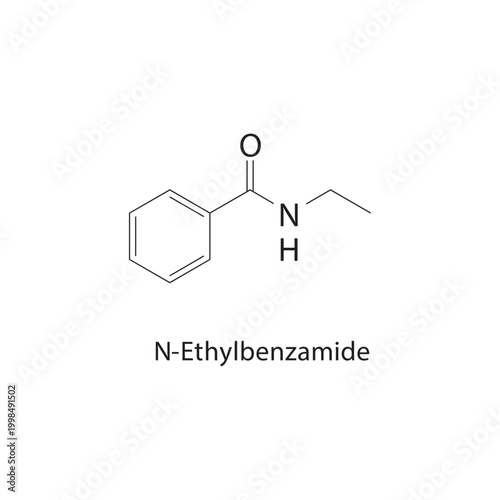 N-Ethylbenzamide skeletal structure. amide compound schematic illustration. Simple diagram, chemical formula.
