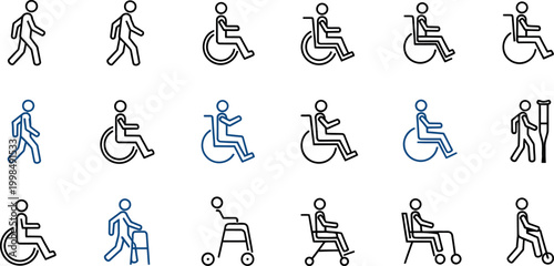 Accessibility icons people walking and using wheelchairs diverse representations
