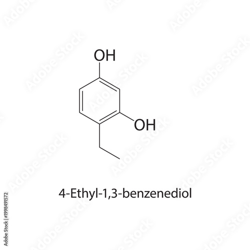4-Ethyl-1,3-benzenediol skeletal structure. phenol compound schematic illustration. Simple diagram, chemical formula.