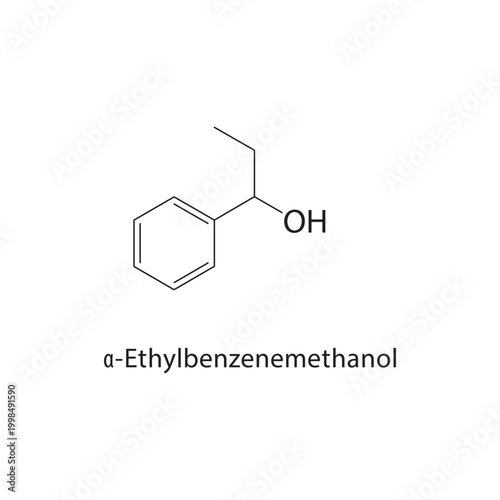 α-Ethylbenzenemethanol skeletal structure. alcohol compound schematic illustration. Simple diagram, chemical formula.