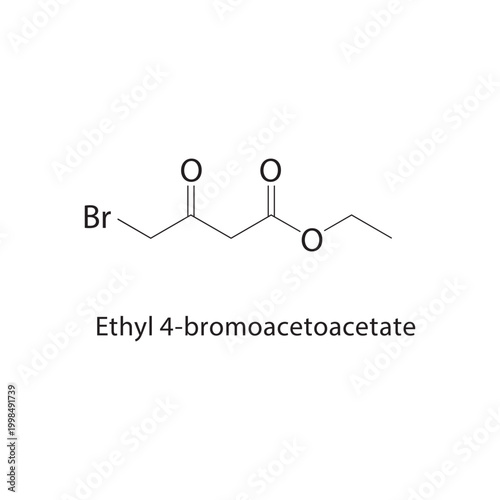 Ethyl 4-bromoacetoacetate skeletal structure. halogenated ester compound schematic illustration. Simple diagram, chemical formula.