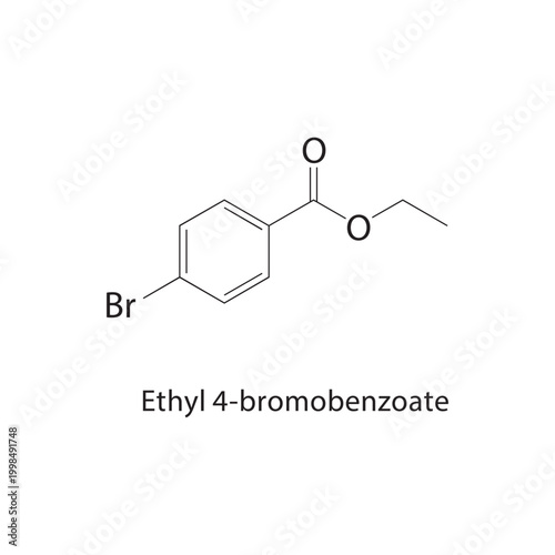 Ethyl 4-bromobenzoate skeletal structure. halogenated ester compound schematic illustration. Simple diagram, chemical formula.