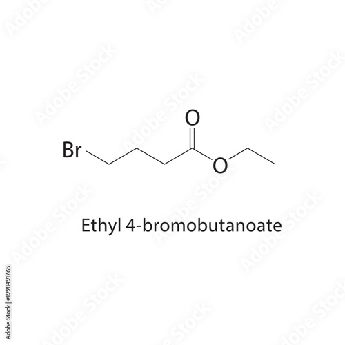 Ethyl 4-bromobutanoate skeletal structure. halogenated ester compound schematic illustration. Simple diagram, chemical formula.