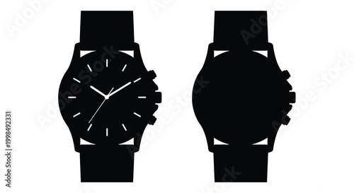 two watches shown front and back silhouette