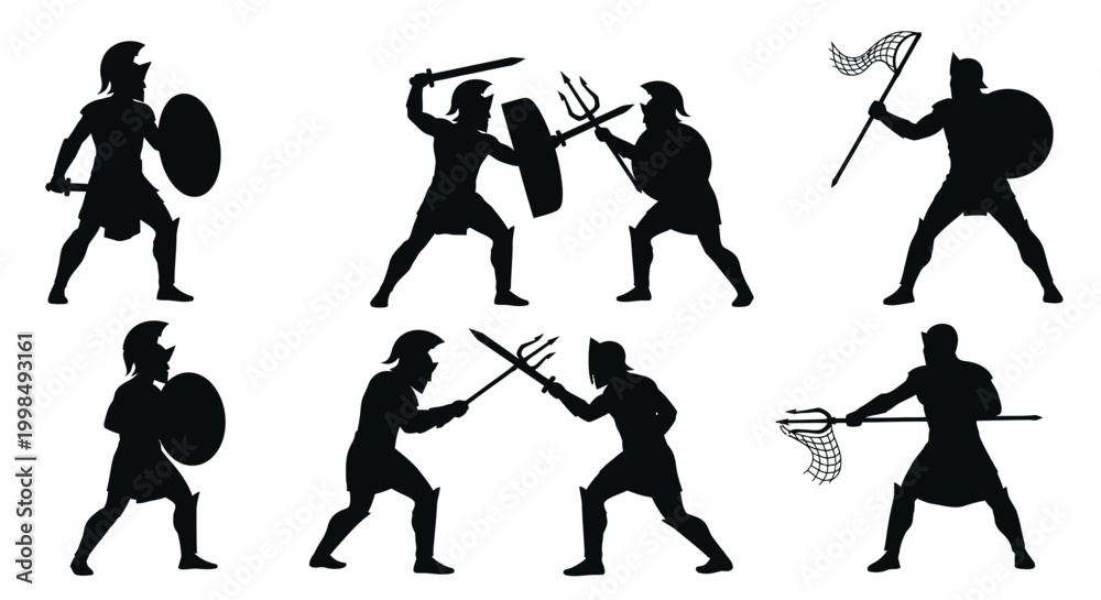 Naklejka premium Ancient Warriors with Various Weapons.