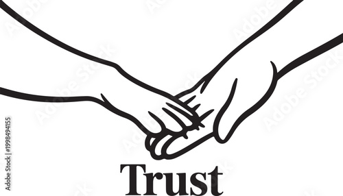 Black and white illustration of hands holding and word trust