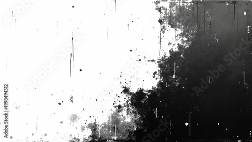 Abstract Vector black ink splash texture on white background with inkblot and paint spot creating textured pattern for creative design.