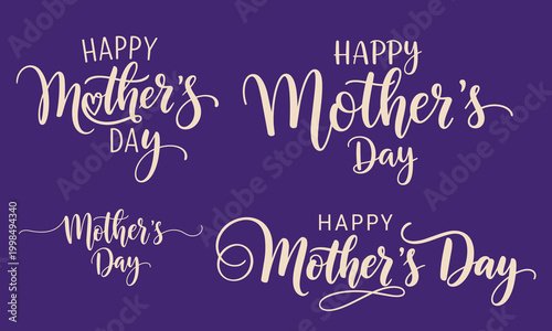 Happy mother's day calligraphy designs on a purple background