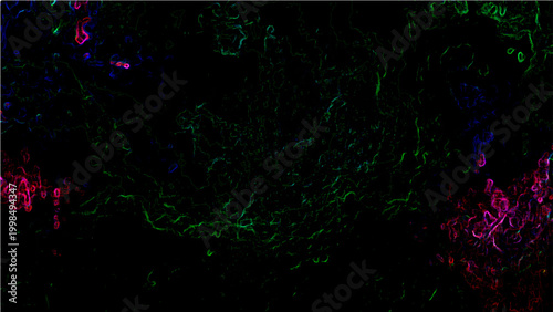 Abstract Vector neon pattern in black backdrop, vibrant streaks in neon color, artistic and psychedelic illustration, mysterious background. 