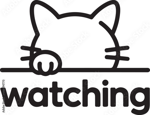 Black cat peeking over line with watching text vector