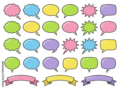 Colorful Comic Speech Bubbles and Ribbon Banners Collection - Expressive Vector Design Elements