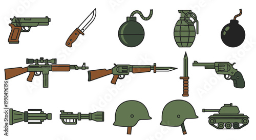 Military weapons and gear collection.