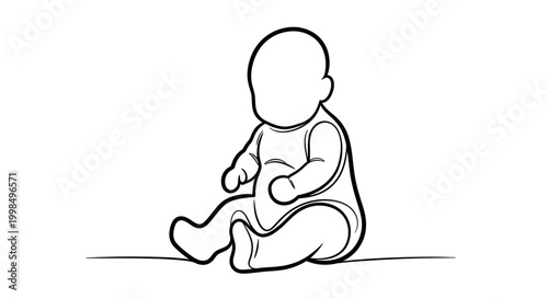 Simple black and white line drawing of a generic baby sitting, facing forward with no facial features, on a plain background.