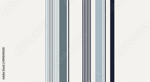 Abstract vertical stripe pattern featuring varying widths and shades of blue, grey, and white on a light, neutral background.