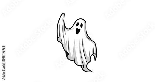 Fotografía A cartoon illustration of a classic white ghost with a surprised expression