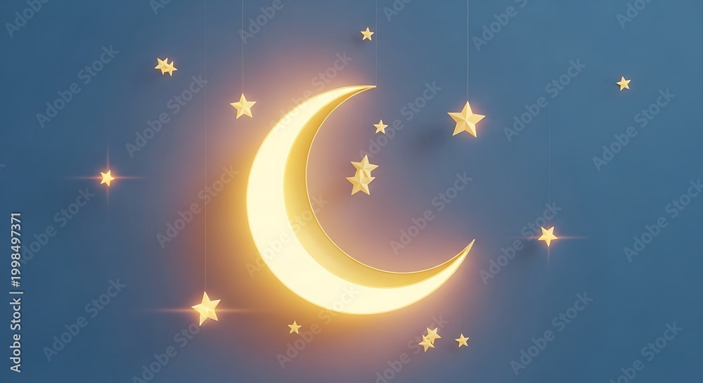 Naklejka premium Crescent Moon with Stars Night Sky.