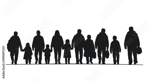 Silhouettes of people walking together.