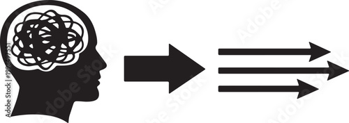 Human head with messy thoughts becoming organized and clear