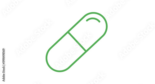 Green medical capsule icon on white background, health and wellness concept