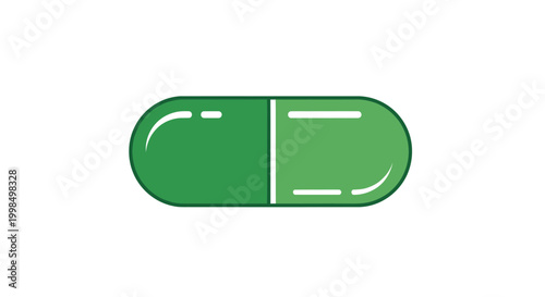 Green Pharmaceutical Capsule Isolated on White Background, Medical Healthcare Concept