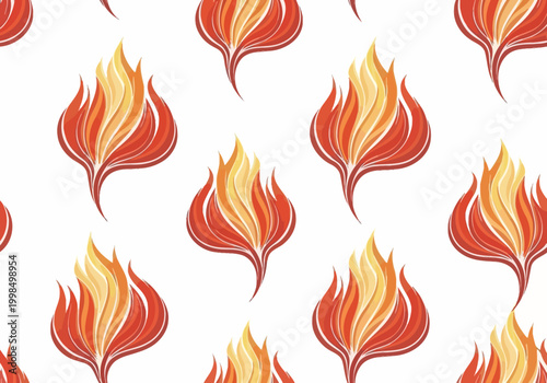A pattern of vibrant red and orange flames spread across a white surface.