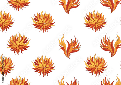 Vibrant orange and yellow flames spread across a plain white surface in a mesmerizing display.