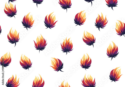 Vibrant flames dance across a clean white background