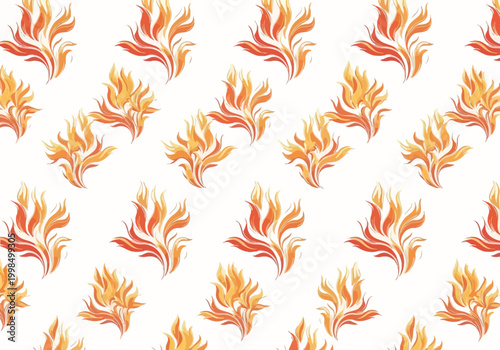 Vibrant orange and red flames spread across a white background
