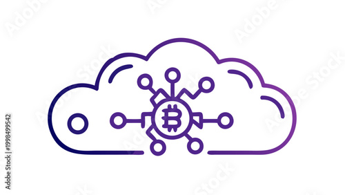 Cloud bitcoin network technology icon with technology currency connection internet blockchain transfer communication electronic exchange abstract illustration background software business