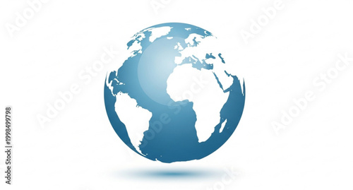 Modern globe icon with smooth shadow and white world map continents clean vector illustration isolated on white background