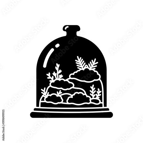 Elegant terrarium silhouette showcasing miniature plants and a glass dome design.